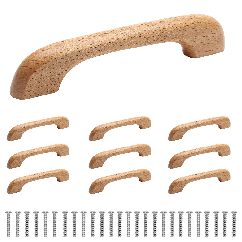 10 Pcs Natural Wood Cabinet Pulls, 5" Length, 3-3/4" Hole Spacing