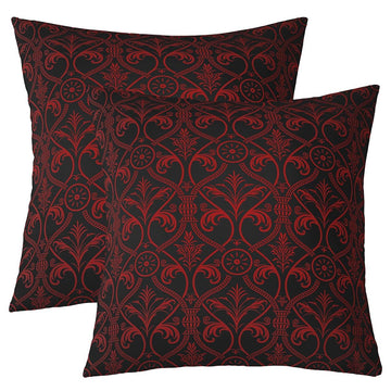 Set of 2 Red Black Ombre Gothic Throw Pillow Covers 24x24 For Boys, Vintage Goth Floral Damask Pillow Covers Antique