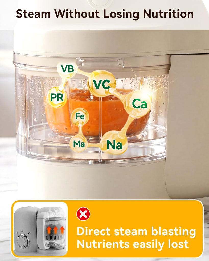 Food Maker, 9 in 1 Glass Baby Food Processor Steamer Puree Blender with 6 Blades, One Step Cook Grinding, Touch
