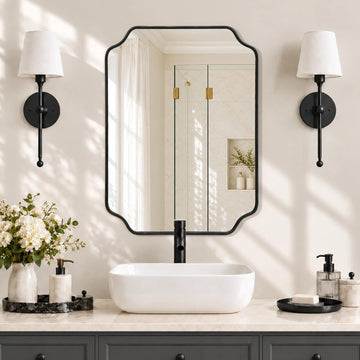 Black Modern Bathroom Mirror: 22"x30" Scalloped Vanity Wall Mirror