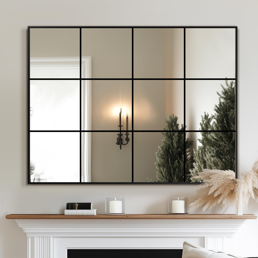 Window Pane Mirror for Wall, 40"x30" Window Mirror Black