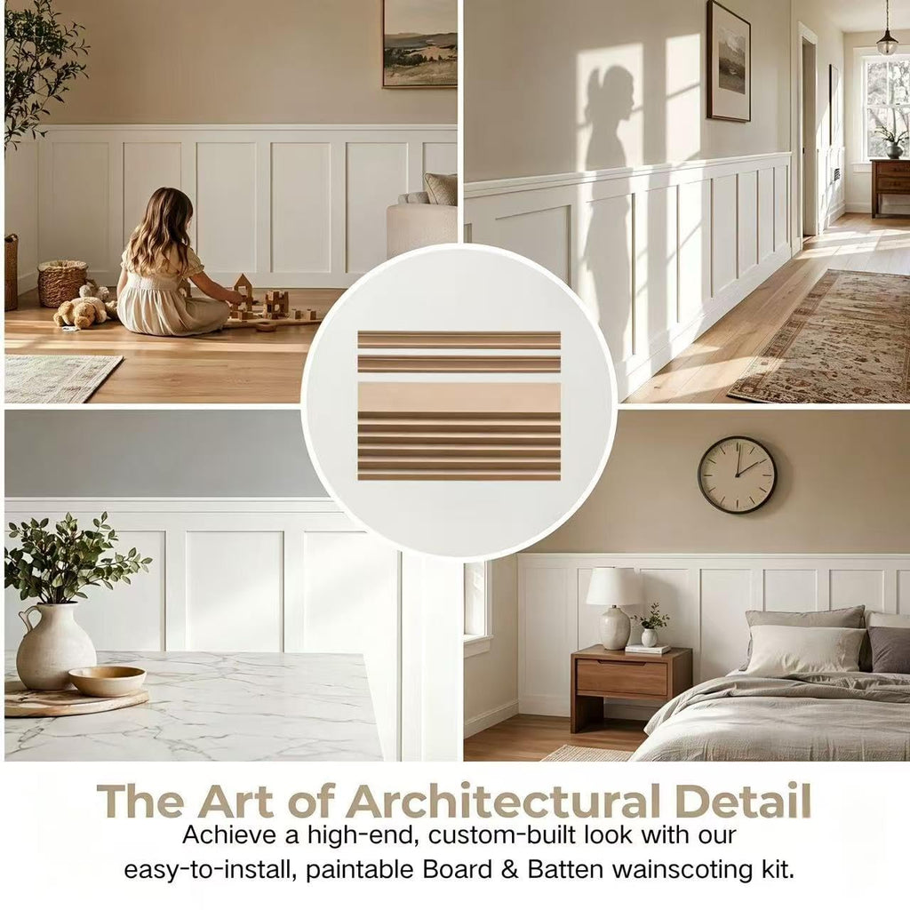 189 x 54 Inch MDF Premade Board and Batten Paintable Wainscoting Kit