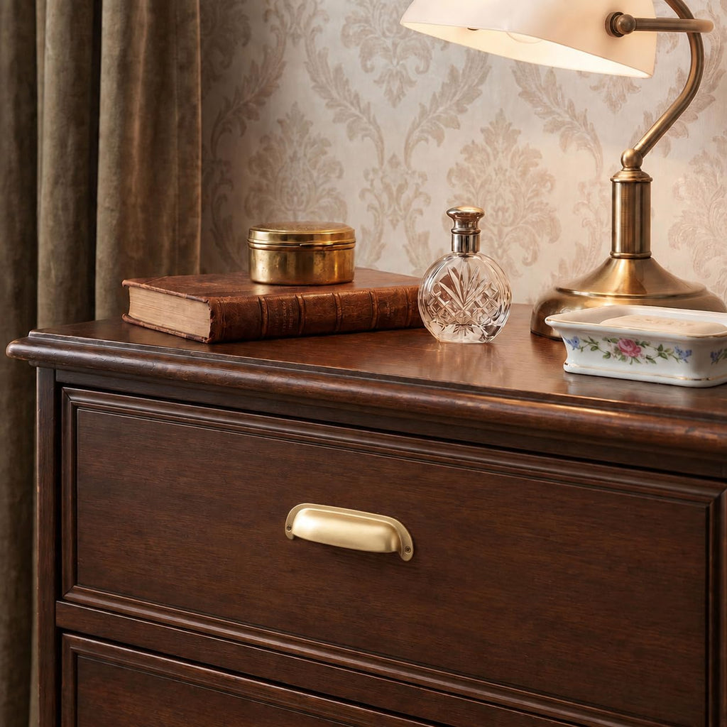 10 Pack 3-3/4"(96mm) Hole Center Retro Brushed Gold Drawer Pulls Satin Gold Cabinet Bin Cup Pulls Bathroom Hardware