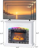 43 Inch Fireplace TV Stand for TVs up to 55 Inches, Modern Entertainment Center with 18 Inch Electric Fireplace, Mantel and LED Light Strips, White