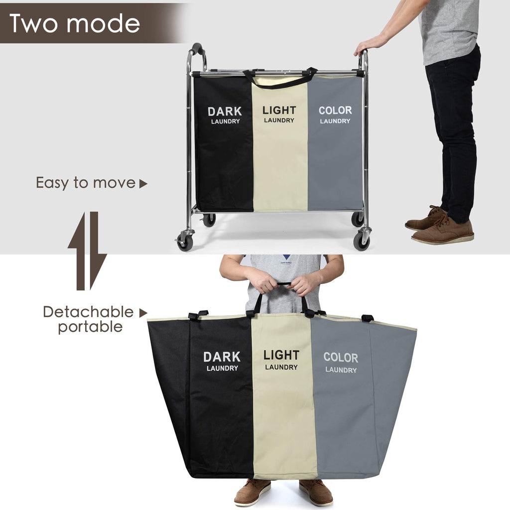 Basket with Wheels, 240l Laundry Hamper with 3 Section Laundry Bag for Dirty Clothes, Dorm Room Essentials, Towel