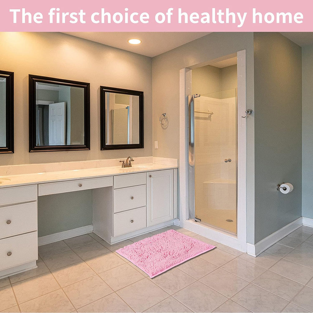 Bathroom Rugs, Super Absorbent Luxury Shaggy Chenille Bath Mats, Pink 17x24_20x32