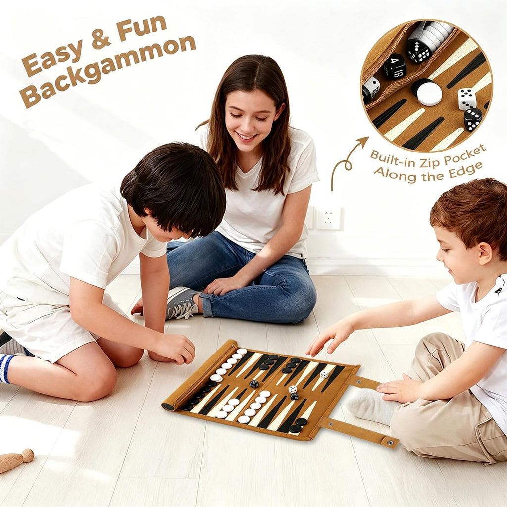Travel Backgammon Set, Lightweight Roll-up Classic Board Game Travel Backgammon Sets for Adults, Portable Chess Set