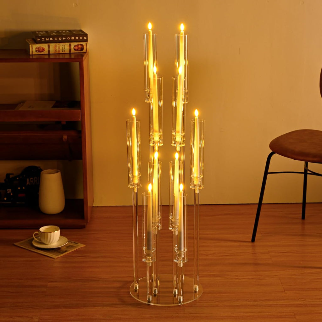 10Pcs Acrylic Candelabra Centerpiece,10 Arm Floor CandelabrasShade Pillar Taper Candlestick for Tables Dinner Party