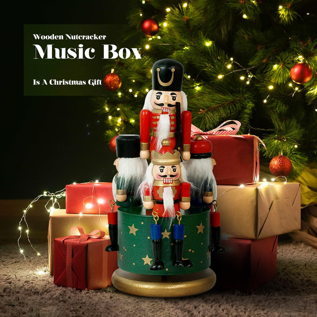 Nutcracker Christmas Decorations of Music Box - Wooden Nutcracker Figures Christmas Ornaments Gifts for Indoor