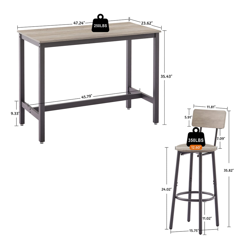 Bar Table and Chairs Set for 4, 5 Pieces Counter Height Bistro Pub with 4 Stools PU Upholstered High Top Dining
