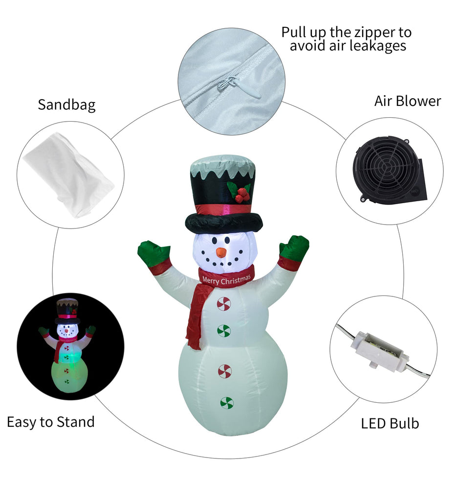 4FT Christmas Snowman Inflatable LED Lights Indoor Outdoor Yard Lawn Decoration Cute Fun Holiday Blow Up Party Display