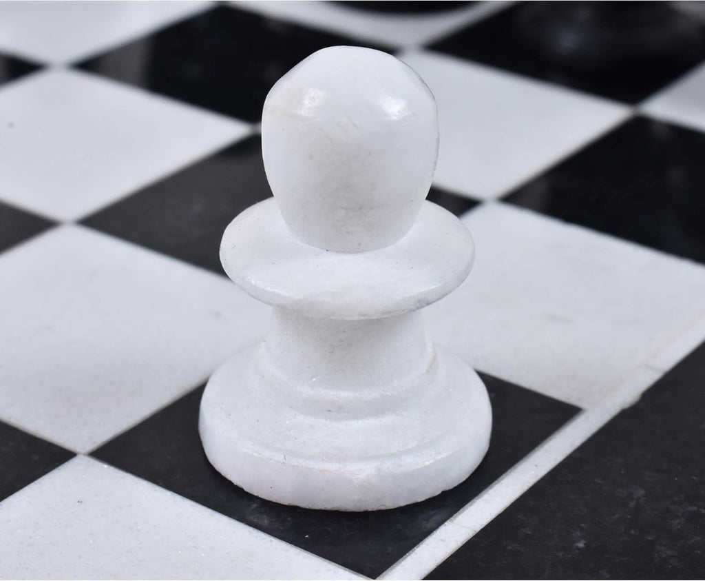 Marble Stone Chess Pieces & Board Set -Black and White - 12" - Minimalist Gift
