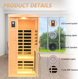 1 Person Low EMF FAR Infrared Sauna, Canadian Hemlock Home Saunas, 6 Heating Panels Personal Sauna Room,1460watt Indoor Saunas with LED Reading Lamp, LCD Display-Control, Bluetooth Speakers A129-B0D7RT1DXQ