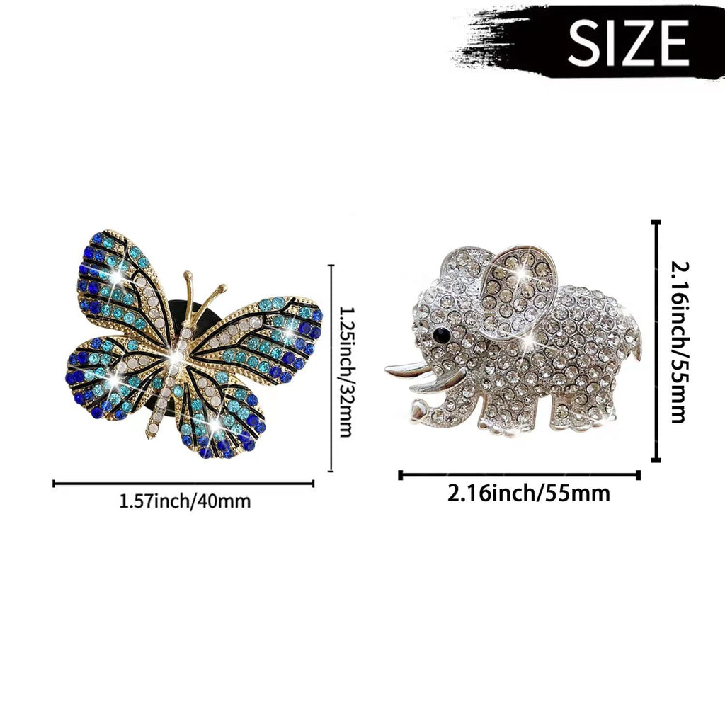Bling Butterfly Air Vent Clips, 4 Pcs Crystal Elephant Air Fresheners, Diffuser Rhinestone Decoration Cute Interior