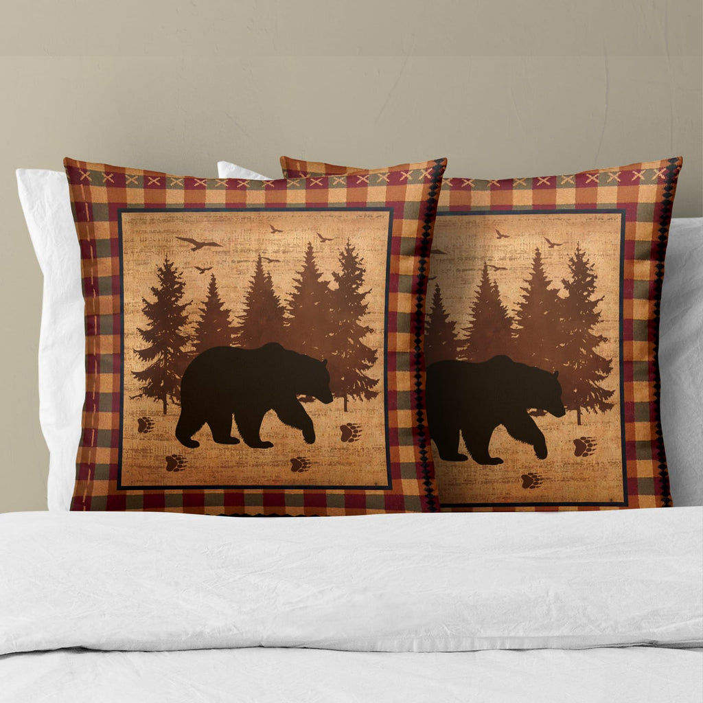 Bear Throw Pillow Covers 18x18 Inch Set of 2 Forest Cabin Nature Wildlife Square Pillowcase Buffalo Plaid Decorative