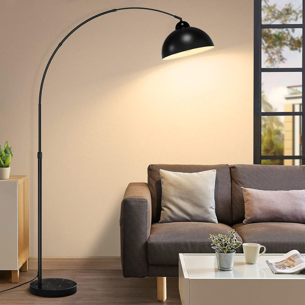 Modern Arc Floor Lamp with Metal Hanging Dome Shade, Industrial Adjustable Over the Couch Stand Up L