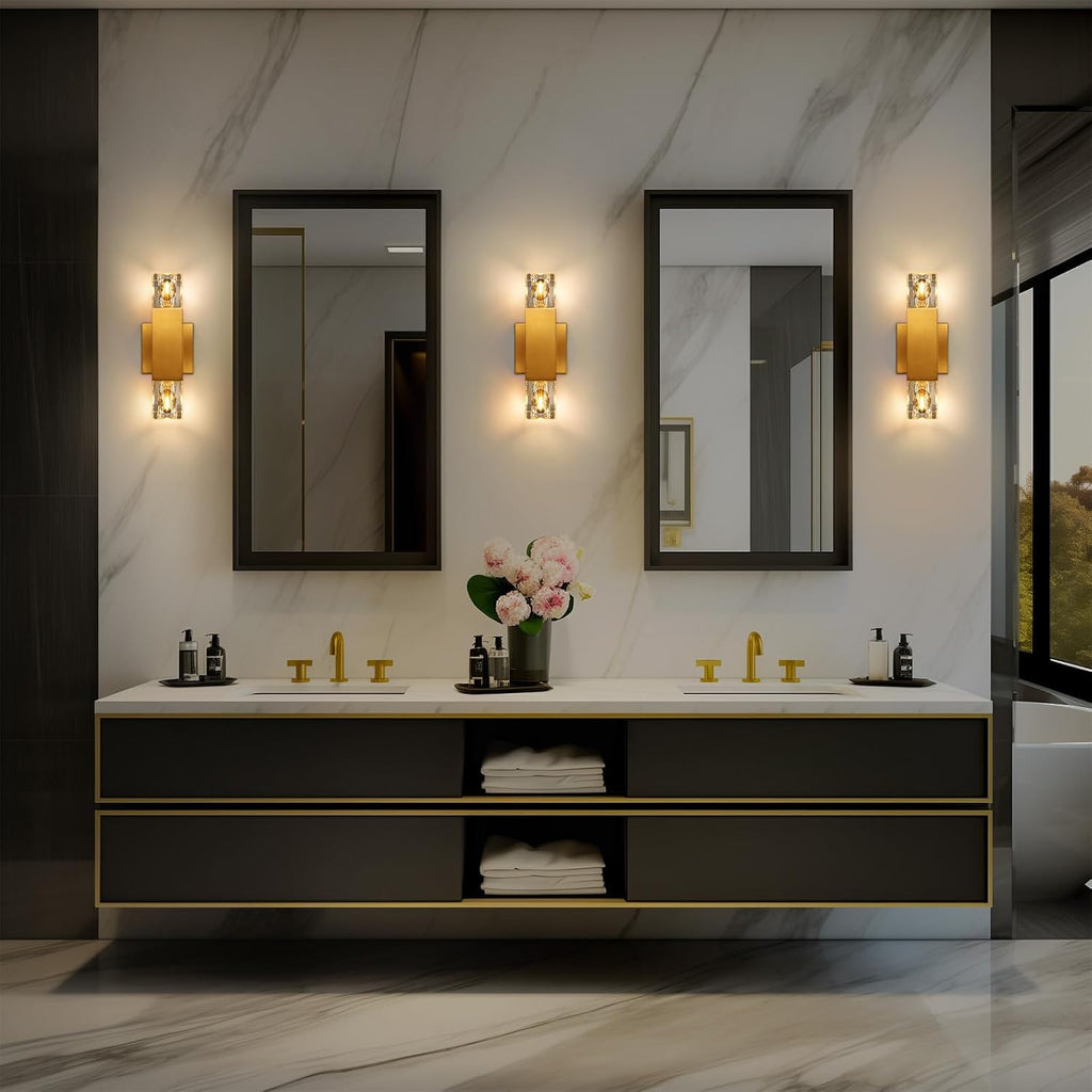 Crystal wall Sconces,Gold Wall Light Fixtures,Modern Vanity Lights for Bathroom,Luxury Indoor wall Lighting,Vanity