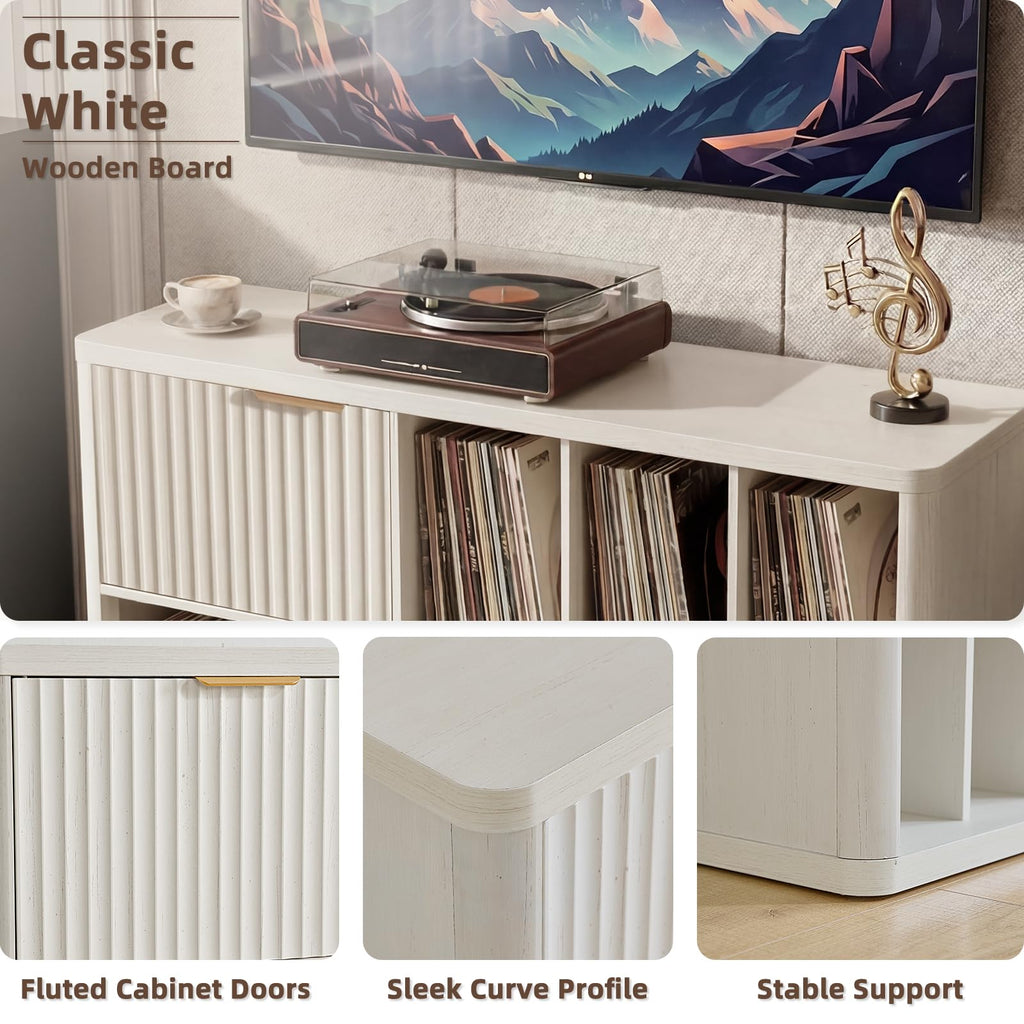Large Record Player Stand - 39.5" Record Cabinet with Open Vinyl Storage Holds up to 400 Albums, Modern Vinyl Player