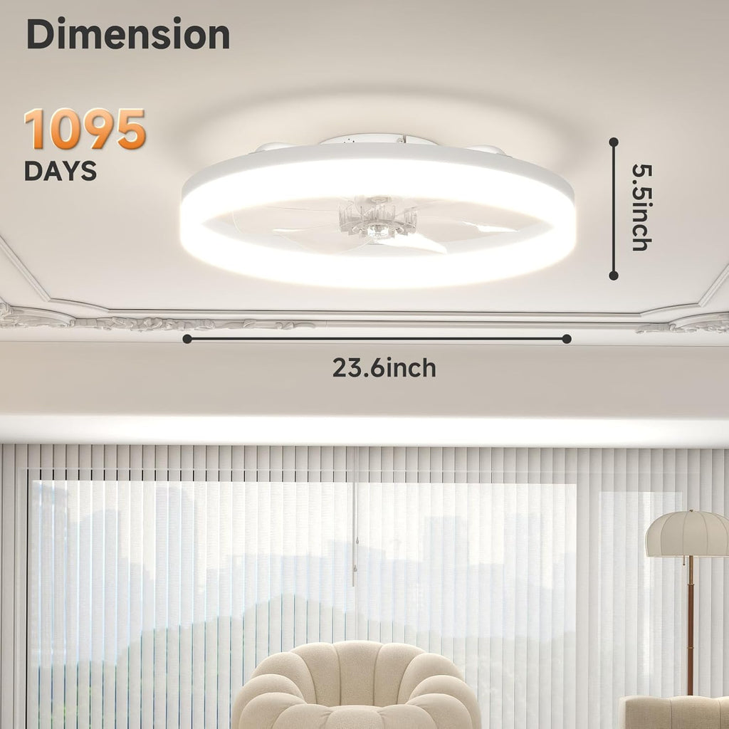 Low Profile Ceiling Fans with Lights and Remote, 23.6in Fandelier Ceiling Fan with Light