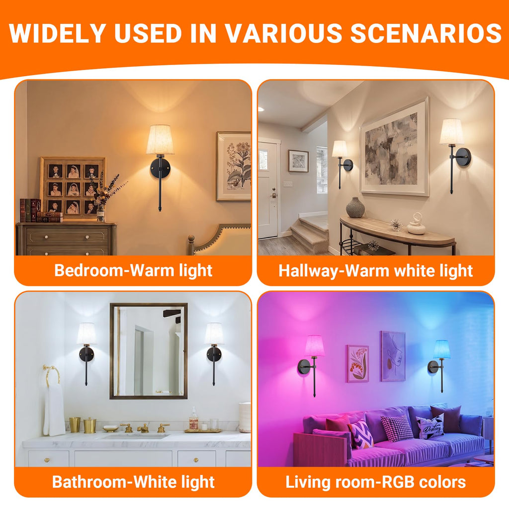 Battery Operated Wall Sconce Set Of Two with Remote Control, Indoor Not Hardwired Dimmable Battery Operated Wall