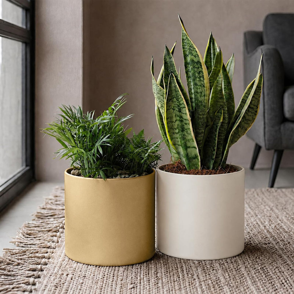 10 Inch Gold Metal Plant Pot with Drainage Hole, Indoor Outdoor