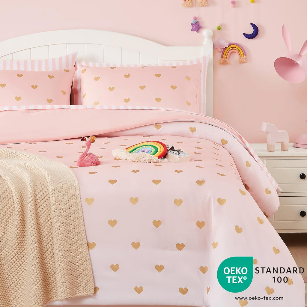 Twin Comforter Set with Sheets for Girls-5 Pieces Twin Bedding Sets with Pink White Gradient Ombre Comforter, Sheets