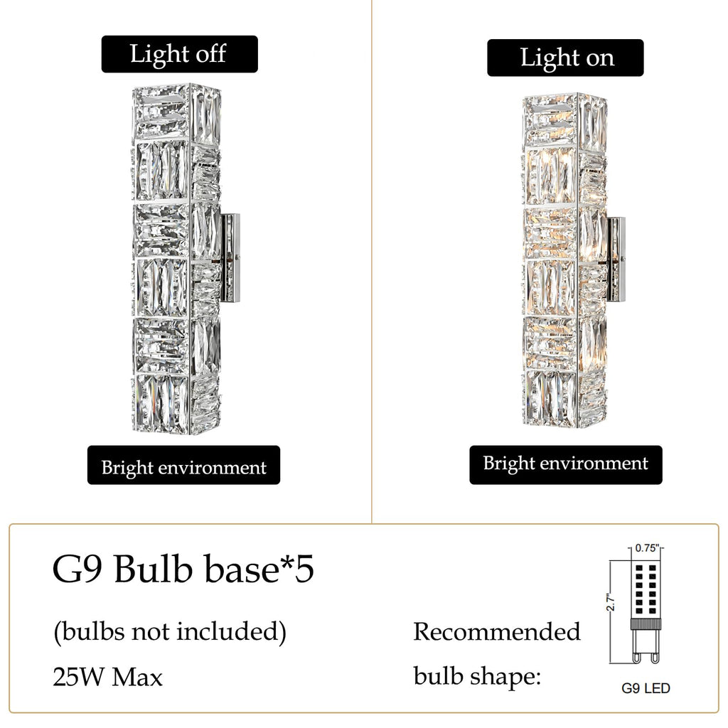 Modern Chrome Crystal Wall Sconce, 5-Light Wall Fixture