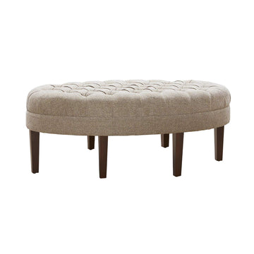 Martin Oval Surfboard Tufted Cocktail Ottoman Soft Fabric, All Foam, Wood Frame Modern Coffee Table Living Room
