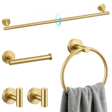 5-Piece Gold Bathroom Accessories Set 24 Inch Bathroom Towel Bar