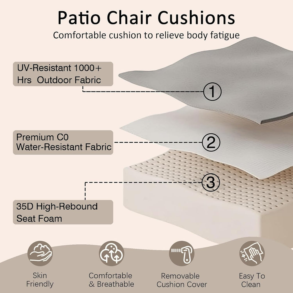 Patio Seat Cushions, Natural Linen, 22x24x5.1 in, Set of 2 | 35D High-Resiliency Foam,PFAS-free,UV-Fade & tear &