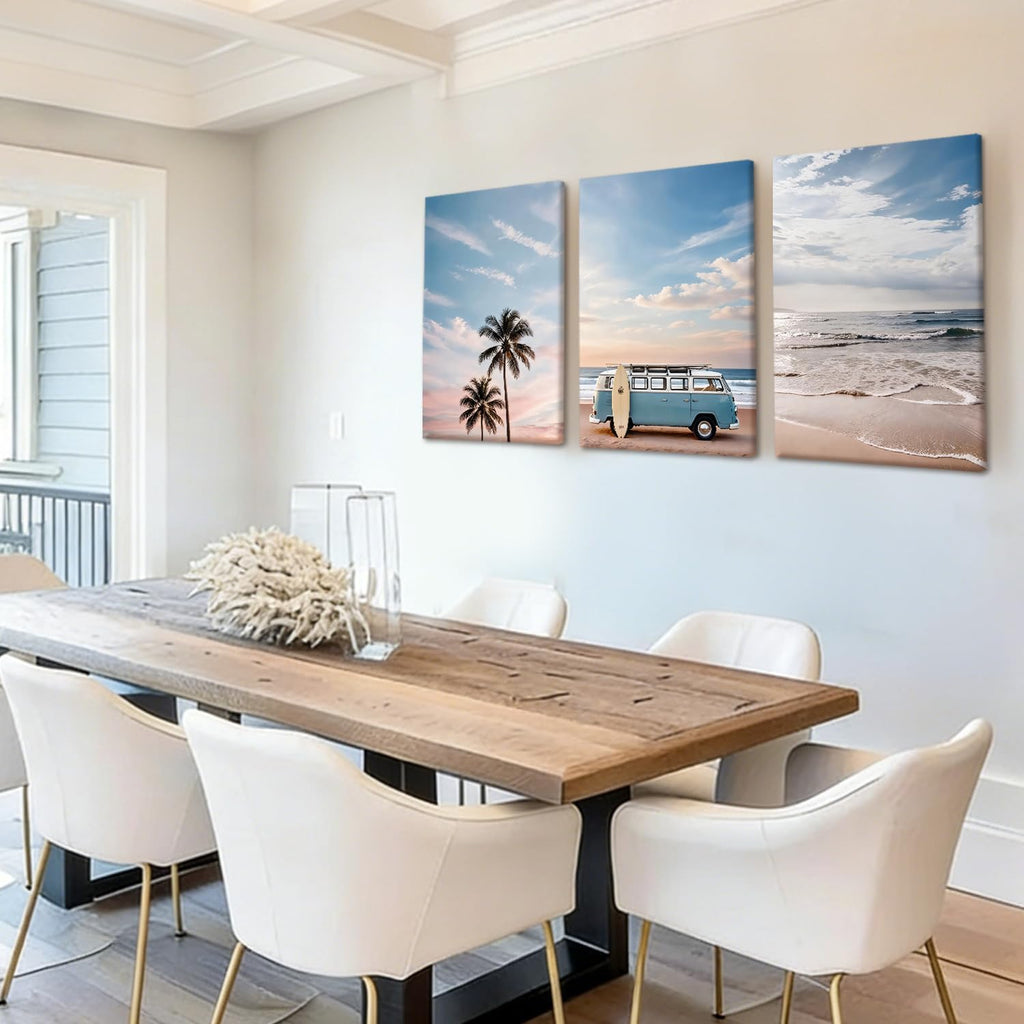 3 Pcs Boho Coastal Beach Wall Art Canvas Prints Ocean Decor 12x16In
