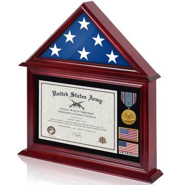 Solid Wood Flag Certificate Display Case Box with HD Tempered Glass Fit Small Folded 3'x5' American Flag(Not for
