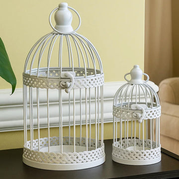 Decorative Indoor Birdcage Candle Holder Set of 2, White