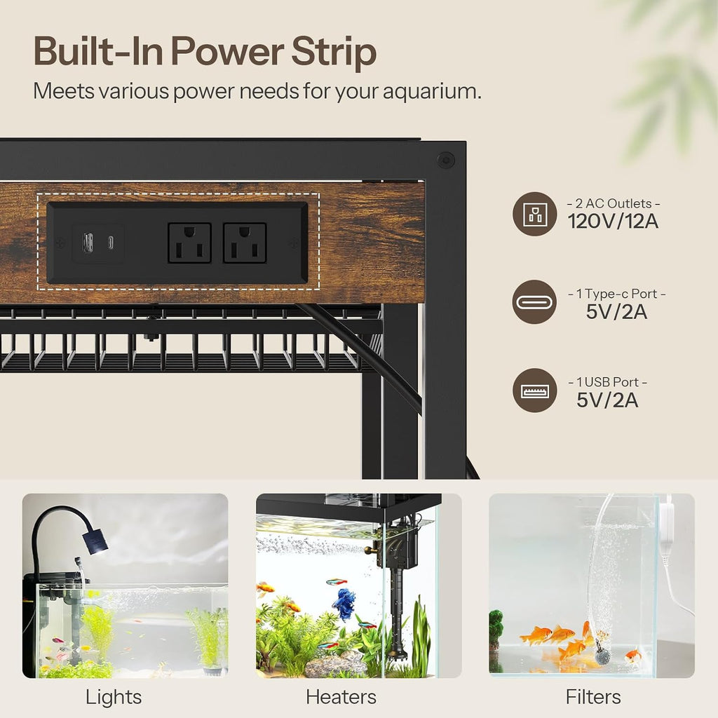 20 Gallon Aquarium Stand, Fish Tank Stand with Charging Station