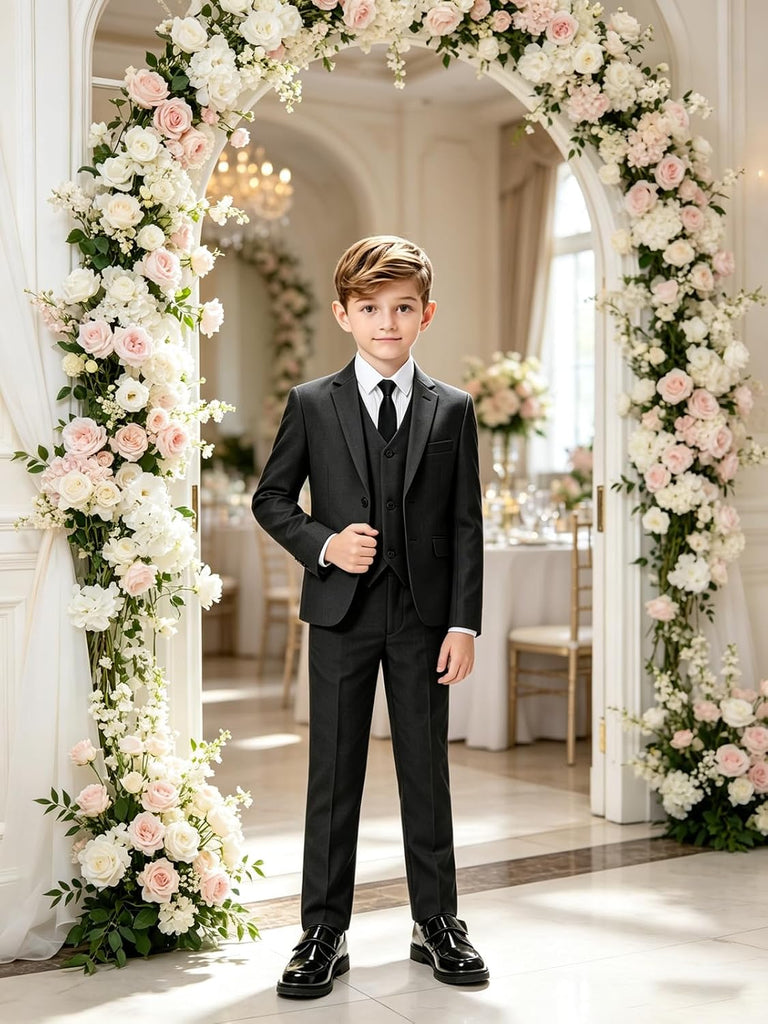 Suit for Boy Formal Slim Fit Tuxedo 5 Pieces Kids Toddler Wedding Outfit Blazer Pants Vest Set Boys Suits