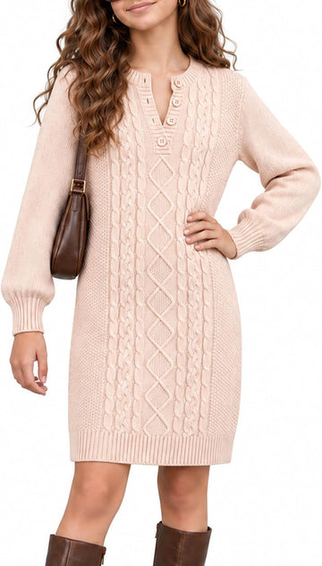 Girls Sweater Dress Fall Winter Long Sleeve Knit Button Henley