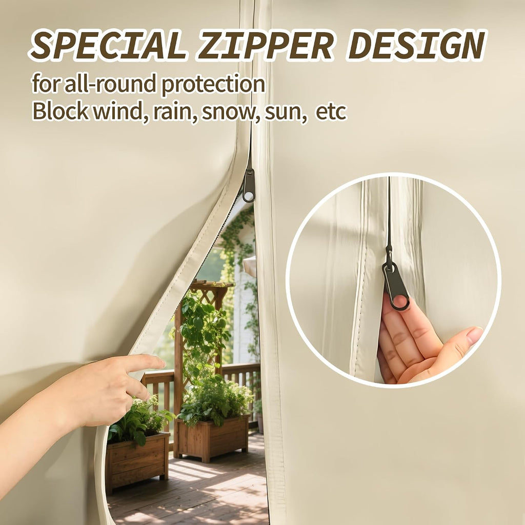 Outdoor Curtains Waterproof, Zipper Design 2 Panels Privacy Weatherproof Blackout Curtain Top & Bottom Grommet