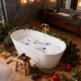 67" Oval Freestanding Soaking Bathtub with Toe-Tap Chrome Drain, Stand Alone Tub, Acrylic Soaking Tub, Ergonomic