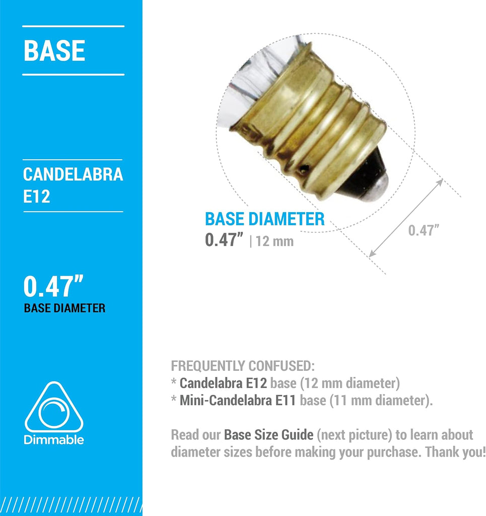 15W T6 Clear Tubular Incandescent Bulbs, E12 Candelabra Base, 6-Pack