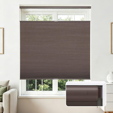 No Drill Blackout Cellular Shades, Brown, 22" W x 64" H | Cordless Top Down Bottom Up Blinds, No Drill Installation