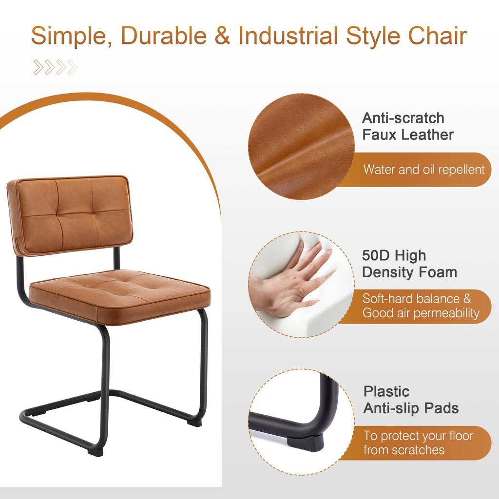 Industrial Metal Dining Chairs Set of 4, Upholstered Faux Leather Kitchen Chairs with Black Metal Base, Living Room