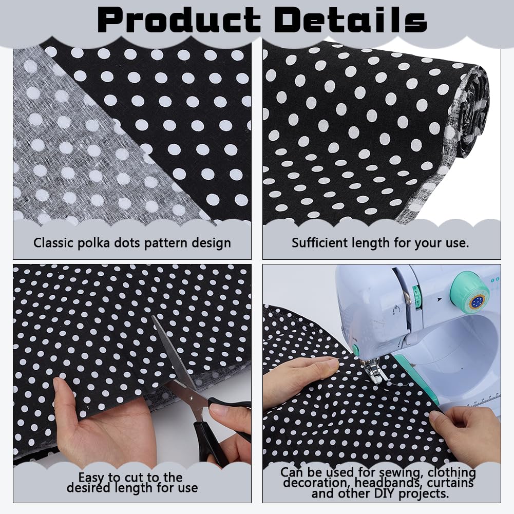 1.09Yards Black White Polka Dot Cotton Fabric 62inch Wide Wide Dots Printed Craft Fabric Rectangle Cotton with 6mm