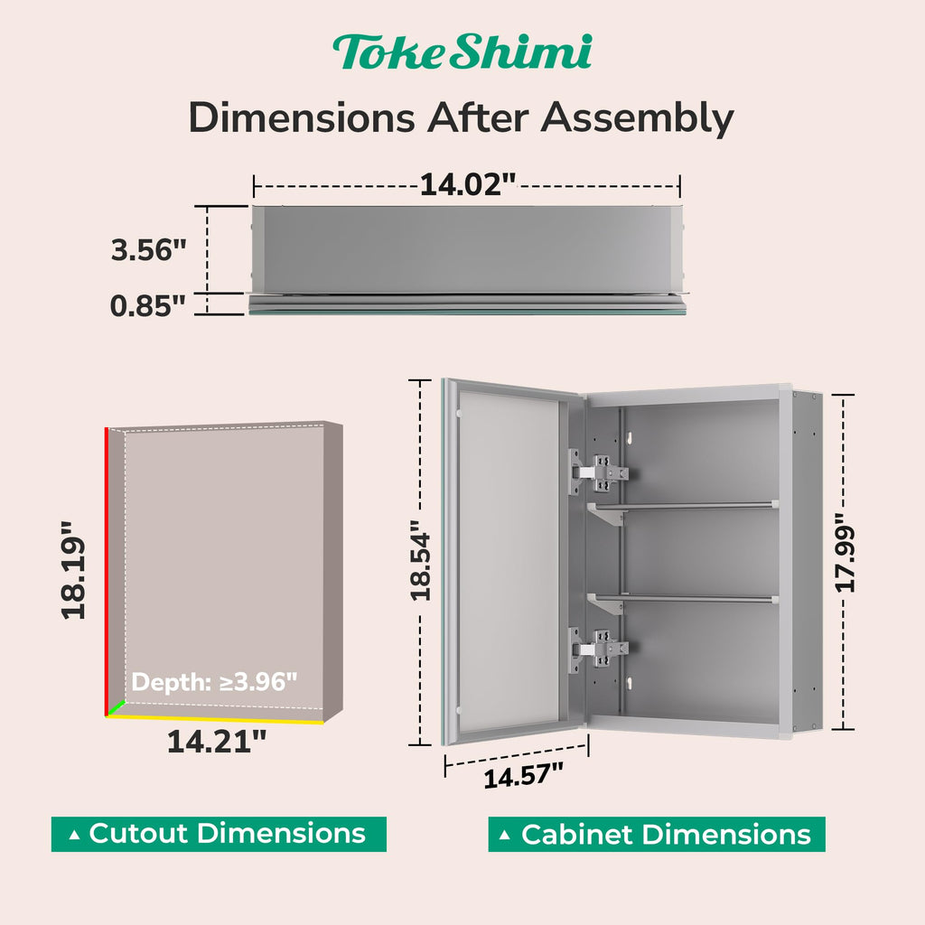 14 x 18 Silver Medicine Cabinet, Aluminum Mirror Medicine Cabinet Wall Mounted or Recessed with Stepless Adjustable