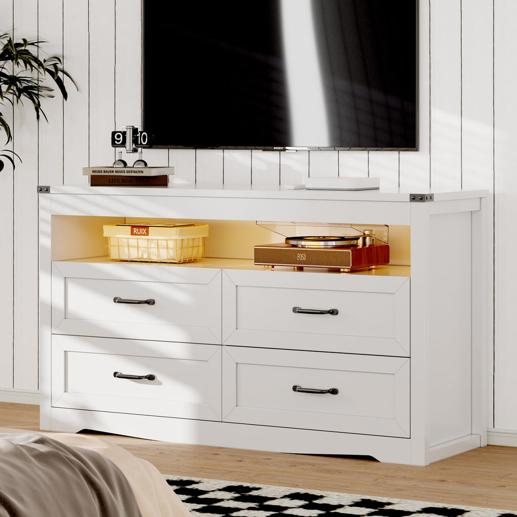 With LED Lights, 4-Drawer White Chest of Drawers
