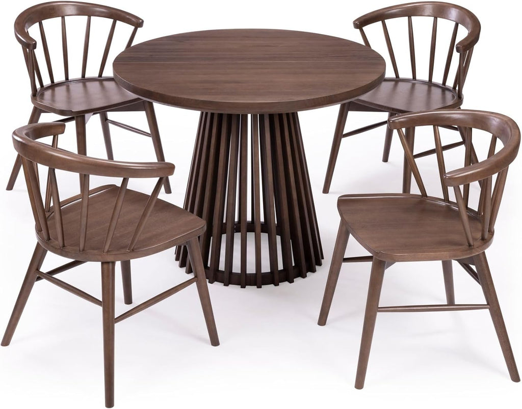 Round Dining Table, 38", Wooden, Pedestal, Minimalist Kitchen Table for 4 for Dining Room, Walnut