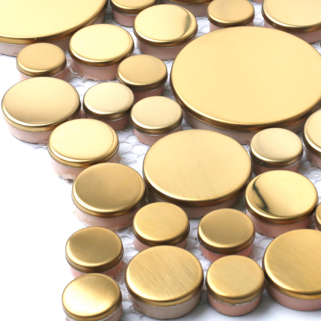 Gold Tile Backsplash Wall Penny Round Bubble Tiles Shower Floor (Box of 5 Sheets)
