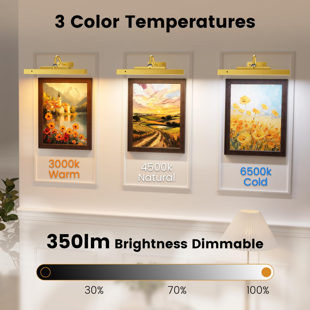 4 Pack Picture Art Above Light Set, 12" Wireless Battery Picture Lighting, Remote Control Timer 3 Color Temps