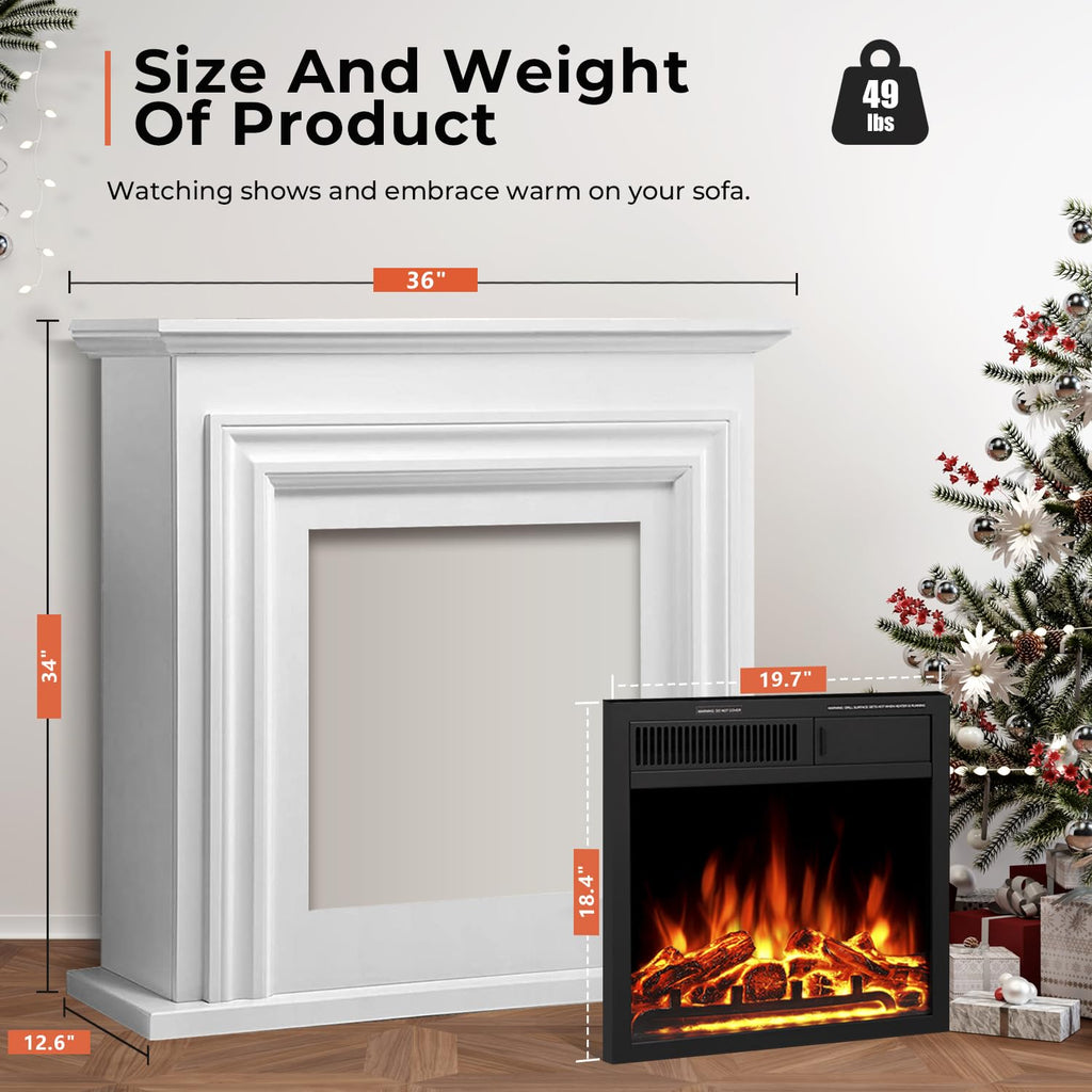 36" Electric Fireplace Mantel Freestanding Electric Fireplace, Remote Control, Adjustable Led Flame, 750W/1500W White