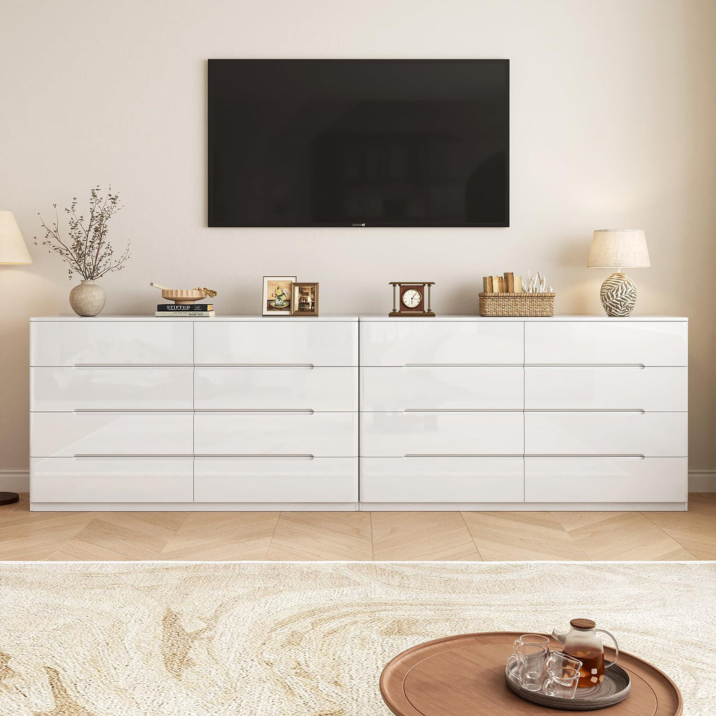High Gloss Dresser, 47.2" Wide 8 Drawer Dresser, White