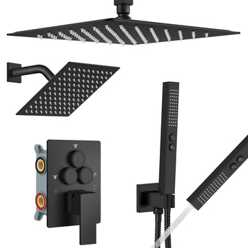 Ceiling Shower Faucet Set System Dual Head 10&6 Inch Matte Black